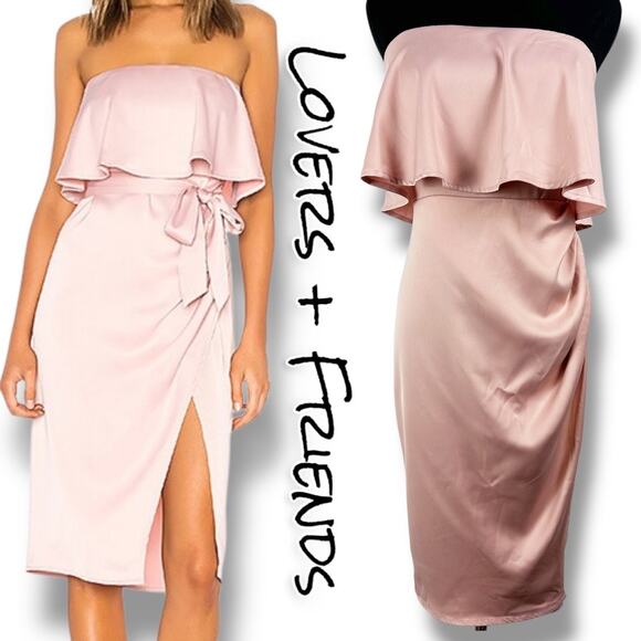 Lovers + Friends Dresses & Skirts - Lovers + Friends Violet Midi Dress Light Pink Satin Strapless Party Womens Sz XS